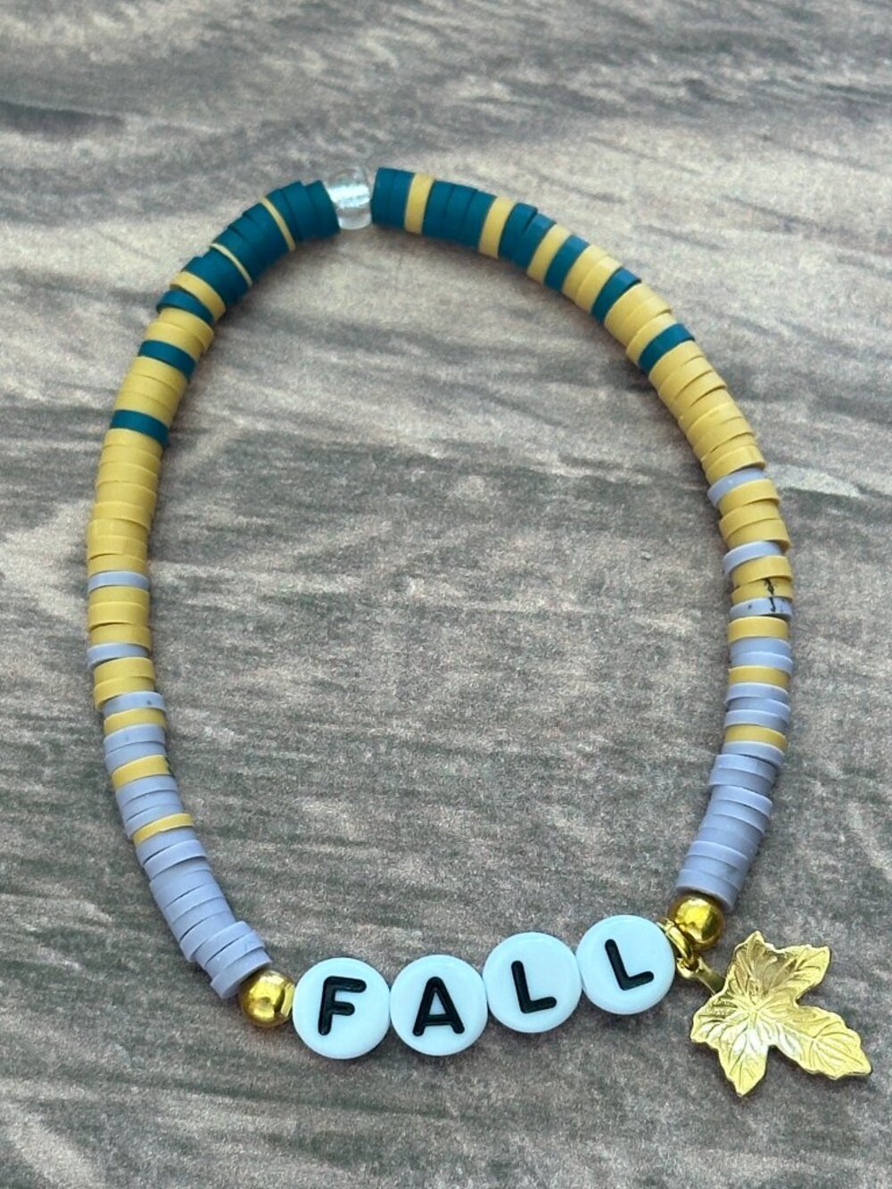 NEW Polymer Clay Handmade Fall Stretch Bracelet Goldtone Leaf Child & Adult Size